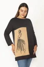 Kadın Camel Baskı Ve Taş Detaylı Renk Kombinli Sweatshirt 65N28012