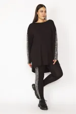 Kadın Siyah Yan Garni Detaylı Bisiklet Yakalı Bluz Ve Beli Lastikli Pantolon Takım 65N28371