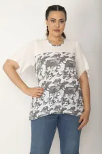 Kadın Kemik Roba Ve Kolları Fileli Kumaş Salaş Kollu Bluz 65N27237