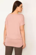 KADIN ORANJ ETEK UCU BÜZGÜLÜ DÜŞÜK KOLLU BLUZ