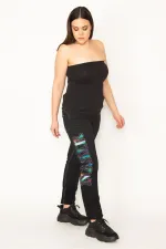 Kadın Siyah Aplikeli Kot Pantolon 65N31600