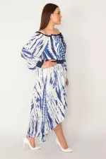 KADIN SAKS MADONNA YAKA ETEĞİ KAPALI ANVELOP ASTARLI KREP ŞİFON ELBİSE