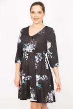 Kadın Siyah V Yakalı Bel Ve Kol Ağzı Lastikli Elbise 26A35828