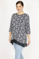 Kadın Lacivert Büyük Beden Etek Ucu Şifon Garnili Tunik