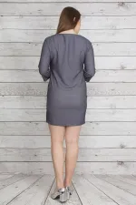 KADIN GRİ ÖN BASKILI CEPLİ TUNİK ELBİSE