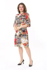 Kadın Büyük Beden Renkli Ön Boy Yarım Düğmeli Kol Boyu Ayarlı Hakim Yakalı Elbise 65N37956