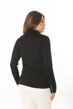 Kadın Büyük Beden Siyah Fermuar Detaylı Astarsız Ceket 65N37540