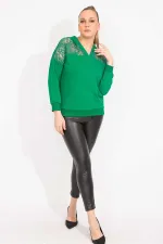 Kadın Saks Robası Dantel Ve Kapşon Detaylı Kanguru Cepli Sweat Shirt 65N35463