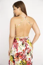 Kadın Büyük Beden Renkli Sırt Dekolteli Anvelop Yakalı Uzun Elbise 65N37264