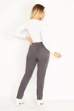Kadın Füme Likralı Gabardin Kumaş Kup Detaylı Düğmeli Pantolon 65N35262