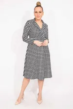 ROBE COL PORTEFEUILLE NOIRE À MOTIF HOUGHFOOT POUR FEMME 26A35519