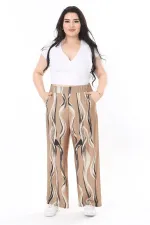 Kadın Büyük Beden Haki Beli Lastikli Yan Cepli Likralı Desenli Pantolon 65N38055