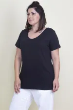 Kadın Lacivert Pamuklu Kumaş V Yaka Bluz