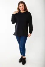 Kadın Büyük Beden Hardal Dueble Face Kumaş Renk Kombinli Sweatshirt 65N37124