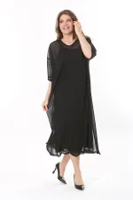 Kadın Büyük Beden Siyah İçi Askılı İki Parça Tül Elbise 65N37774
