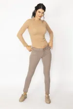 KADIN VİZON 5 CEP CEP AĞZI KALP FİGÜR NAKIŞLI GABARDİN KUMAŞ PANTOLON