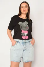 KADIN MAVİ YIKAMA EFEKTLİ PAÇASI PİS DİKİŞLİ JEAN ŞORT