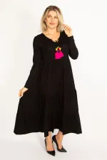 Kadın Fujya Yaka Detaylı Uzun Kollu Katlı Elbise 65N34514