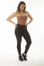 Kadın Büyük Beden Siyah Yılan Desenli Geniş Kemerli Tayt 65N37056