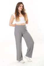 Kadın Büyük Beden Gri Beli Lastikli Bürümcük Pantolon 65N37888