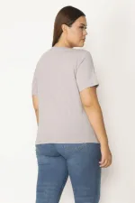 Kadın Gri Pamuklu Kumaş Ön Baskılı Kısa Kollu Bluz 65N27881