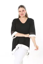 Kadın Büyük Beden Kemik Kol Ve Etek Ucu Tül Ve Garni Detaylı V Yakalı Arkası Uzun Tunik 65N37681