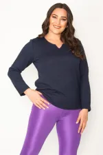 KADIN LACİVERT V YAKALI ARKA ŞERİT DETAYLI KENDİNDEN DESENLİ TUNİK