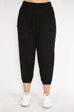 Kadın Büyük Beden Siyah Paça Ribanalı Rahat Kesim Yan Cepli Eşofman Alt