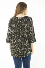 Kadın Büyük Beden Kahve Yaka Pileli Kapri Kollu Bluz 65N37147