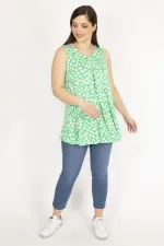 Kadın Kırmızı Büyük Beden Önü A Pileli V Yakalı Tunik