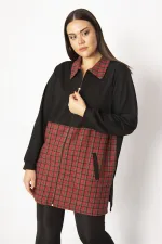 Kadın Bej Ekose Desen Detaylı Fermuarlı Cepli Mont 65N29569