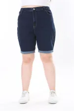 Kadın Büyük Beden Lacivert 5 Cepli Skınny Kot Şort 65N38069