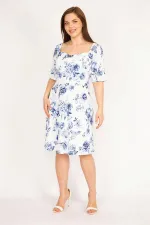 KADIN MAVİ OMUZU LASTİKLİ ASTARLI ELBİSE