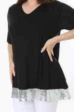 Büyük Beden Siyah Pul Payet Detaylı Bluz