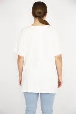 Kadın Kemik Büyük Beden Bisiklet Yakalı Kısa Kollu Bluz