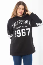 Kadın Büyük Beden Haki İçi Şardonlu Üç İplik Kapşonlu Sweatshirt 65N37290