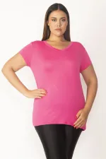 Kadın Pembe V Yakalı Viskon Bluz 65N27681