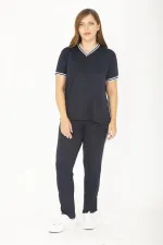Kadın Büyük Beden Lacivert Ribanall Kısa Kollu Bluz Pantolon Eşofman Takım 65N36811