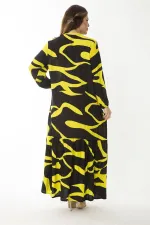 Kadın Büyük Beden Renkli Dokuma Viskon Kumaş Ön Boy Düğmeli Etek Ucu Katlı Elbise 65N37088