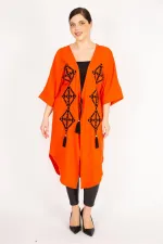 Women's Orange Plus Size Embroidered Detailed Cape