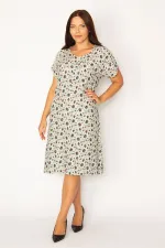 Kadın Gri Ön Yarım Pat Düğmeli Beli Kuşaklı Dokuma Viskon Kumaş Elbise 65N34325