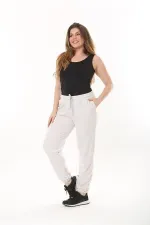 Kadın Büyük Beden Taş Bel Ve Paçası Lastik Detaylı Cepli Eşofman Alt 65N37481