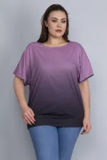 Kadın Lila Batik Desenli Düşük Kol Etek Ucu Bantlı Bluz 65N22754