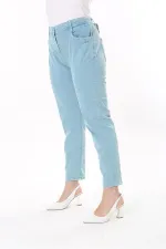 Kadın Büyük Beden Yeşil Likralı Gabardin Kumaş 5 Cepli Pantolon 65N37750