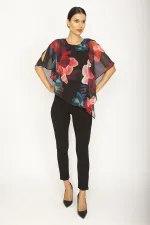 KADIN SİYAH ÜST KISMI ŞİFON PELERİN DETAYLI TULUM