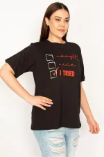 Kadın Siyah Pamuklu Kumaş Ön Baskılı Bluz 65N33301