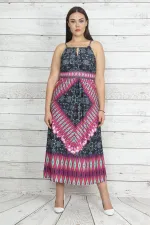 Kadın Renkli Yaka Detaylı Askılı Elbise 65N20426