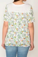 KADIN KEMİK PAMUKLU KUMAŞ BİSİKLET YAKALI ETEK UCU LASTİKLİ ÇİÇEK DESENLİ BLUZ