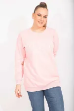 Kadın Pembe Pamuklu Kumaş Taş Ve Baskı Detaylı Sweatshirt 65N35482