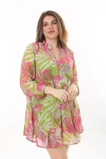 Kadın Büyük Beden Renkli Ön Pat Düğmeli Astarlı Şifon Tunik 65N37620